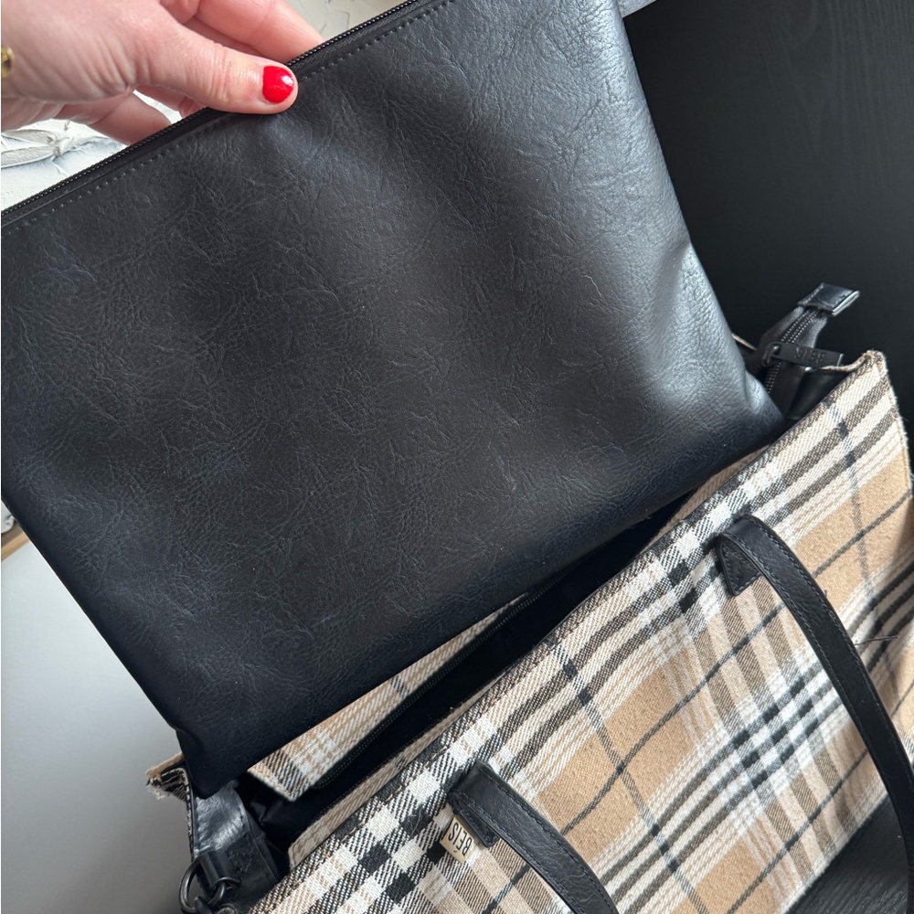 BEIS Tan and Black Plaid Messenger Bag - Picture 3 of 5